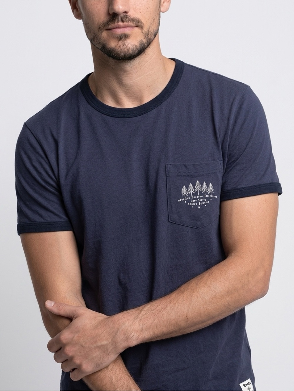 Roots Navy Short Sleeve Pocket Ringer Tee with Black Trim